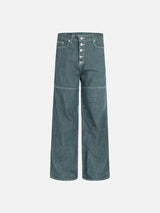 Faded Blue-Grey Wide-Leg Jeans with Unique Stitching