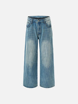 Faded Light Blue Wide-Leg Baggy Jeans