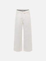 Faded Medium Blue Distressed Wide-Leg Jeans