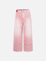 Faded Pink Wide-Leg Pants with Pockets