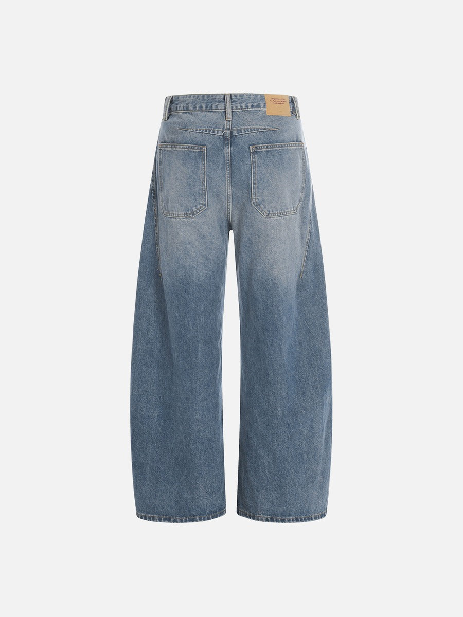 Faded Wide-Leg Denim Jeans with Balloon Cut