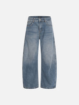 Faded Wide-Leg Denim Jeans with Balloon Cut