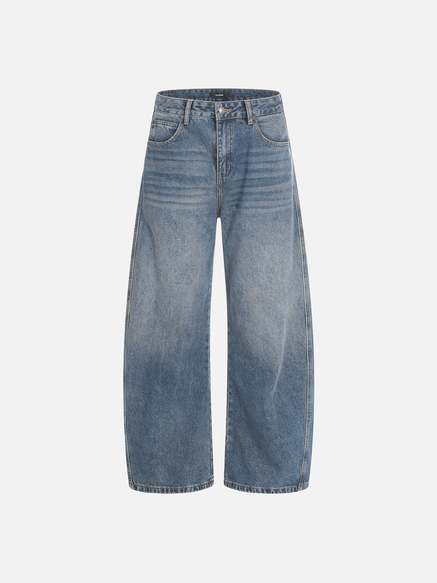 Faded Wide-Leg Denim Jeans with Balloon Cut