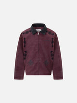 Intricate Scroll Embroidery Faux Suede Jacket