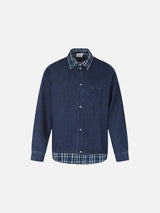 Layered Blue Denim and Plaid Shirt