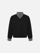 Layered Plaid V-Neck Sweatshirt