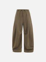 Linen Wide-Leg Drawstring Pants in Khaki