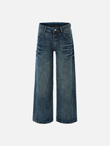 Medium Blue Vintage-Fade Wide-Leg Jeans