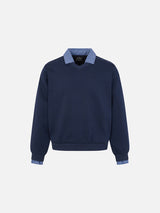 Micro-Plaid Contrast Collar Long Sleeve Sweatshirt