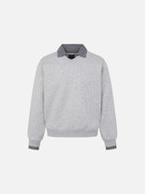 Micro-Plaid Contrast Collar Long Sleeve Sweatshirt