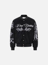 Mirrored Feline Embroidery Bomber Jacket