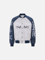 Mirrored Feline Embroidery Bomber Jacket