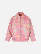 Pink and Blue Plaid Bomber Jacket