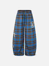 Plaid Shield Crest Wide-Leg Pants