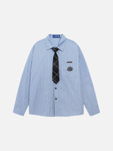 Plaid Tie Oversized Long-Sleeve Shirt