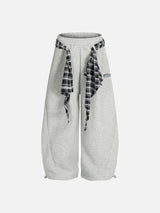 Plaid-Wrapped Wide-Leg Sweatpants