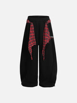 Plaid-Wrapped Wide-Leg Sweatpants
