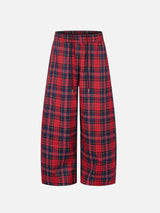 Red Plaid Wide-Leg Casual Pants