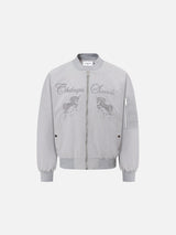 Stylized Unicorn Embroidered Bomber Jacket