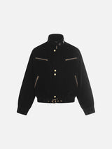Suede Brown Bomber Jacket with Metallic Details
