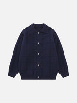 Textured Grid Pattern Long-Sleeve Cardigan