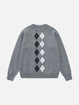 Vertical Argyle Pattern Knit Sweater