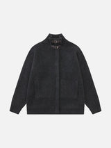 Vertical Ribbed Mock Neck Jacket with Straps