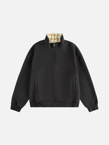 Contrast Plaid Mock Neck Zip-Up Jacket