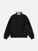 Contrast Plaid Mock Neck Zip-Up Jacket