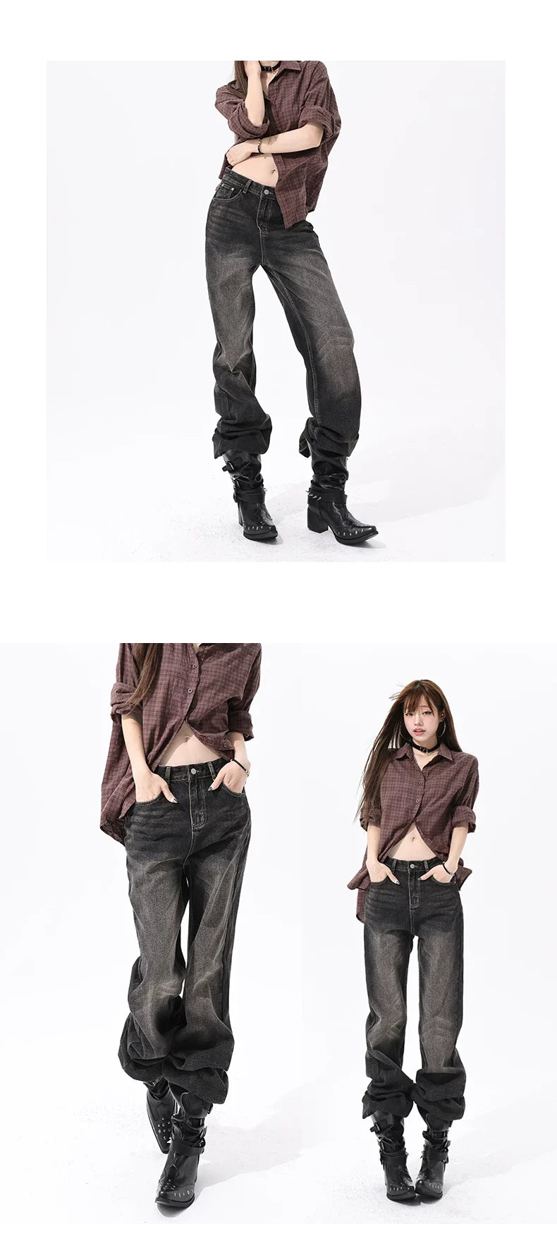 Carbon-Brown Low-Rise Wide-Leg Jeans