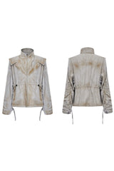 Set aus dekonstruierter Jacke und Cargohose im Used-Look mit Tintenprint. 