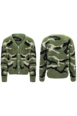 Rhinestone Camo Faux Fur Cardigan