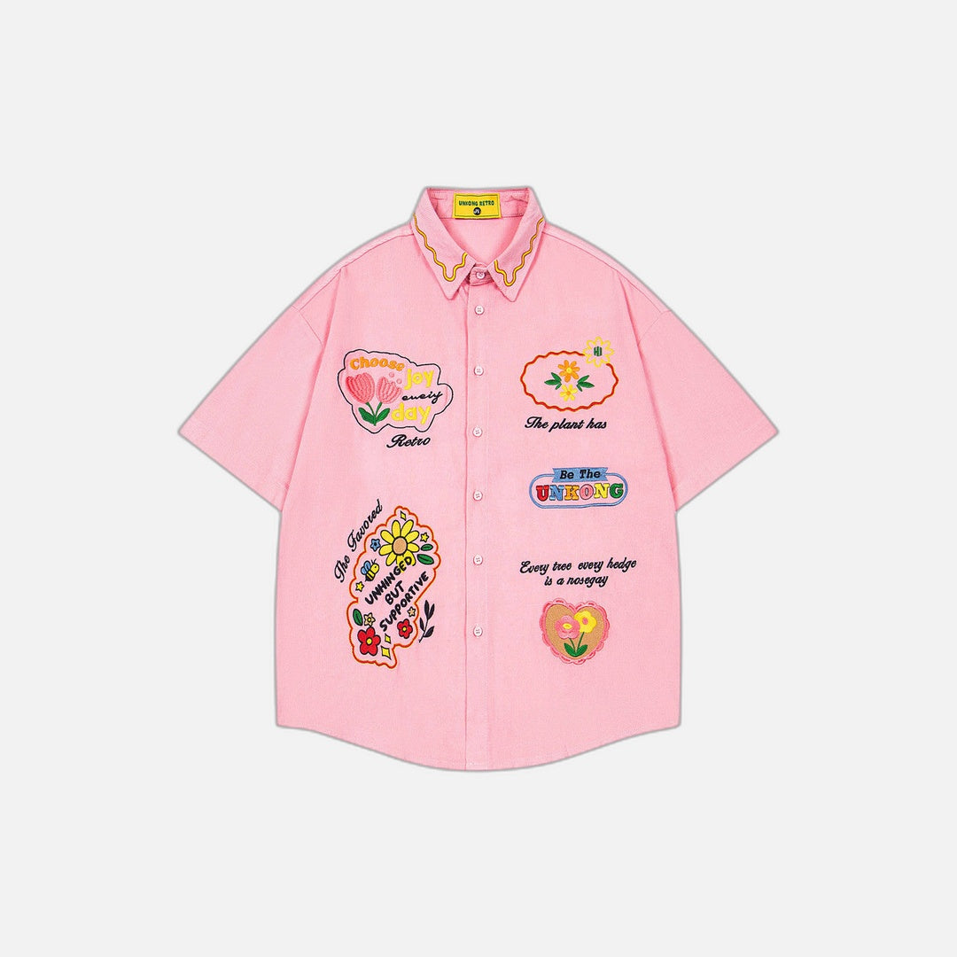 Chemise d'été tendance à revers ample brodée