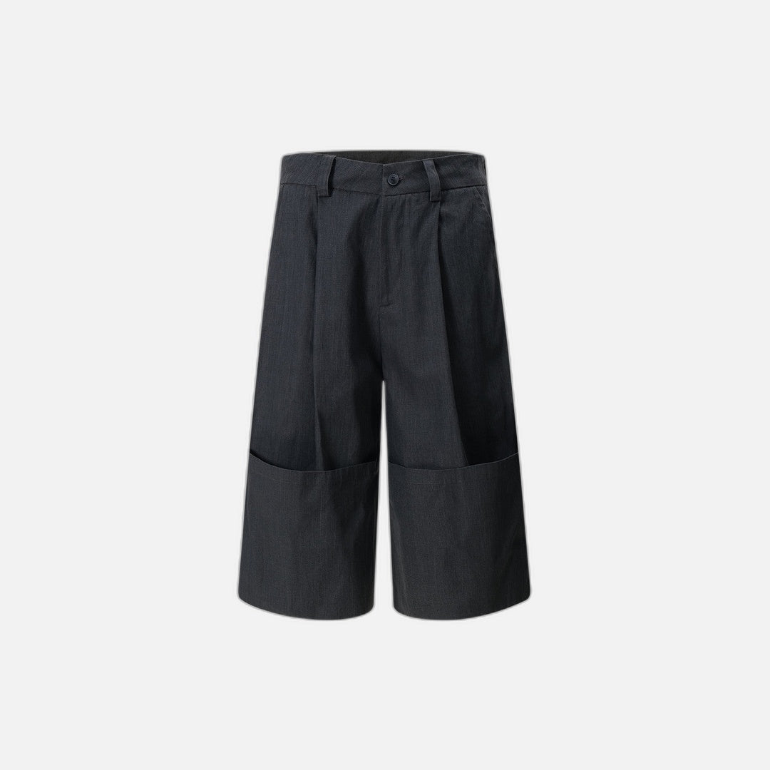 Flanging Distinctive Solid Color Wide Jorts