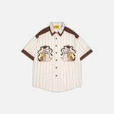 Color Blocking Vertical Stripe Cartoon Shirt