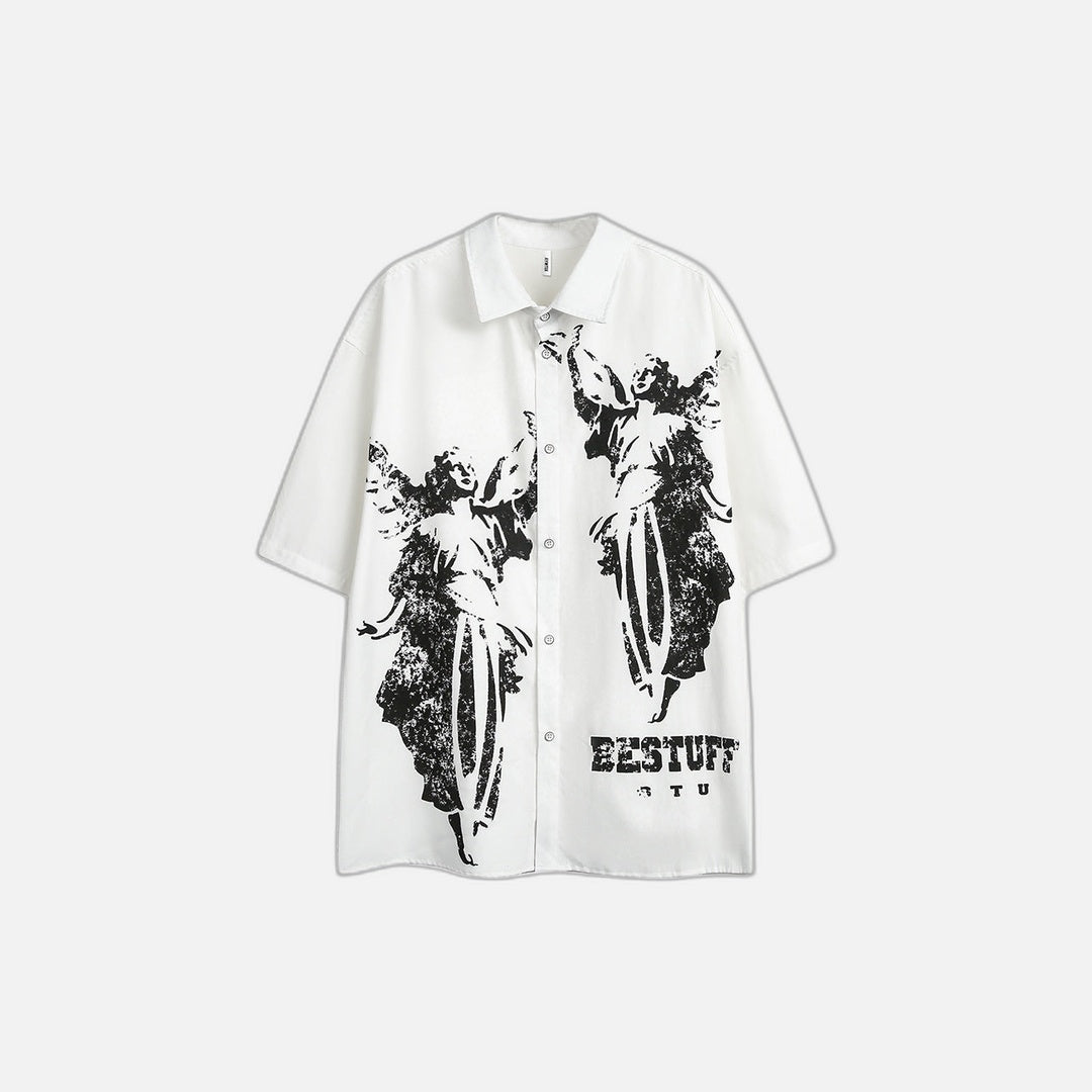 Abstract Angel Printed Short-Sleeve Shirt