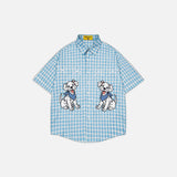 Chemise décontractée ample à carreaux brodée d'un chiot