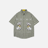 Chemise décontractée ample à carreaux brodée d'un chiot