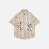 Chemise décontractée ample à carreaux brodée d'un chiot