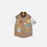 Chemise à carreaux ours de dessin animé ample et amusante