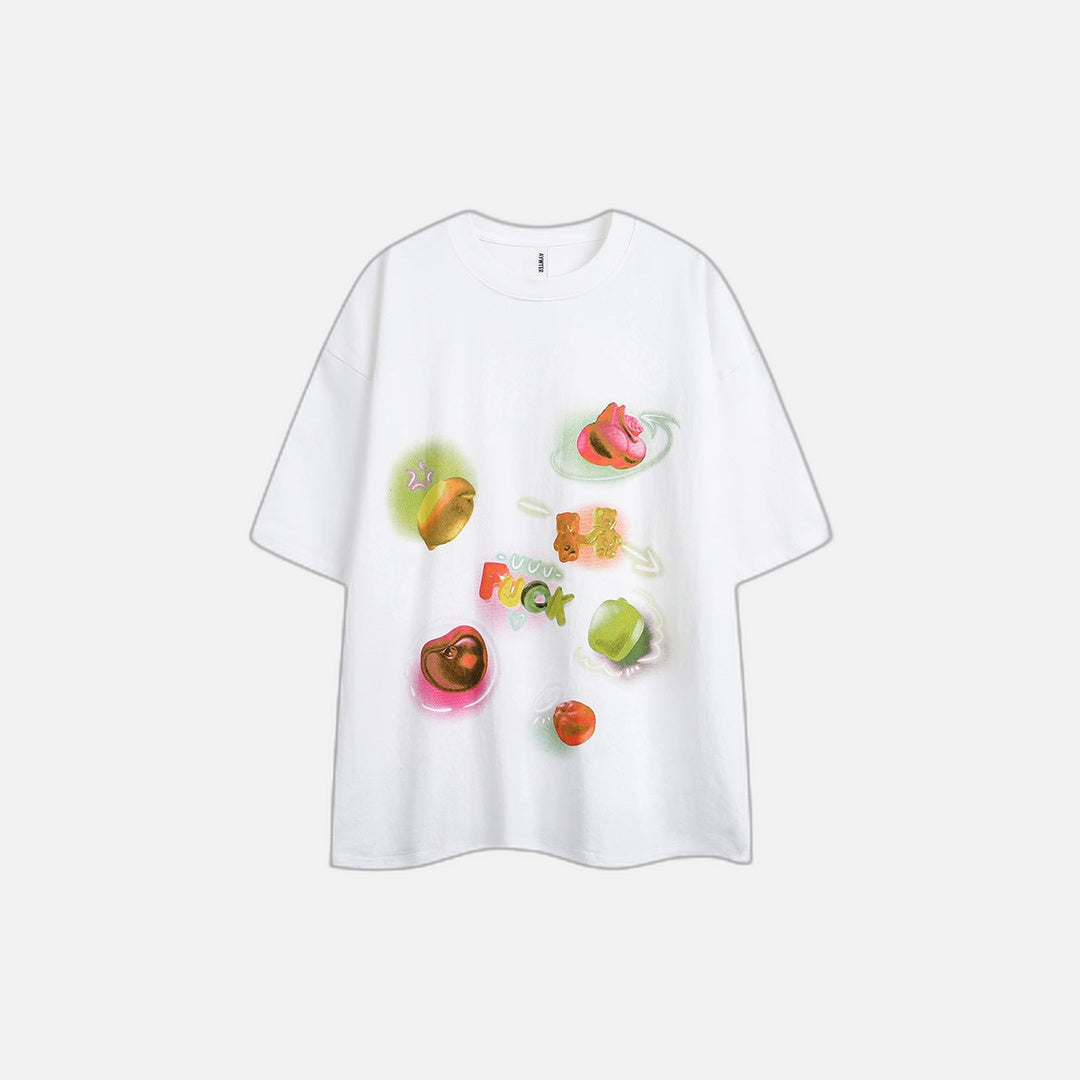 フルーツプリント ゆったり半袖Tシャツ