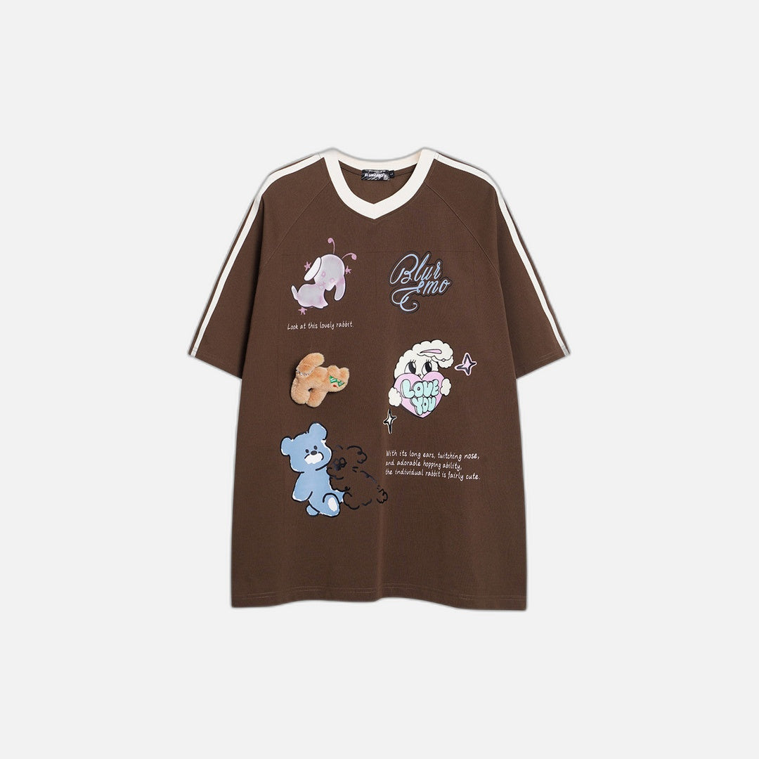 Buntes, mit Cartoons besticktes T-Shirt