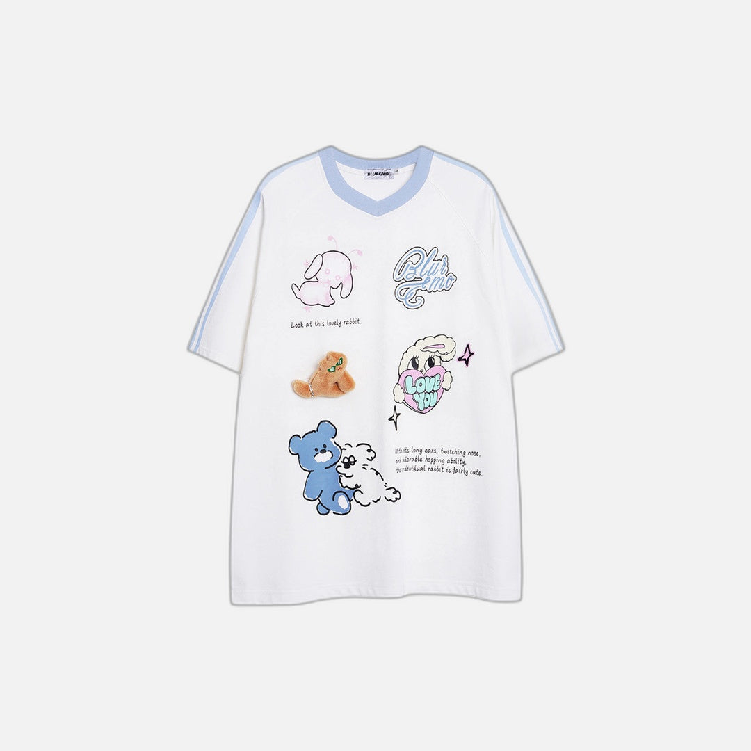 Buntes, mit Cartoons besticktes T-Shirt