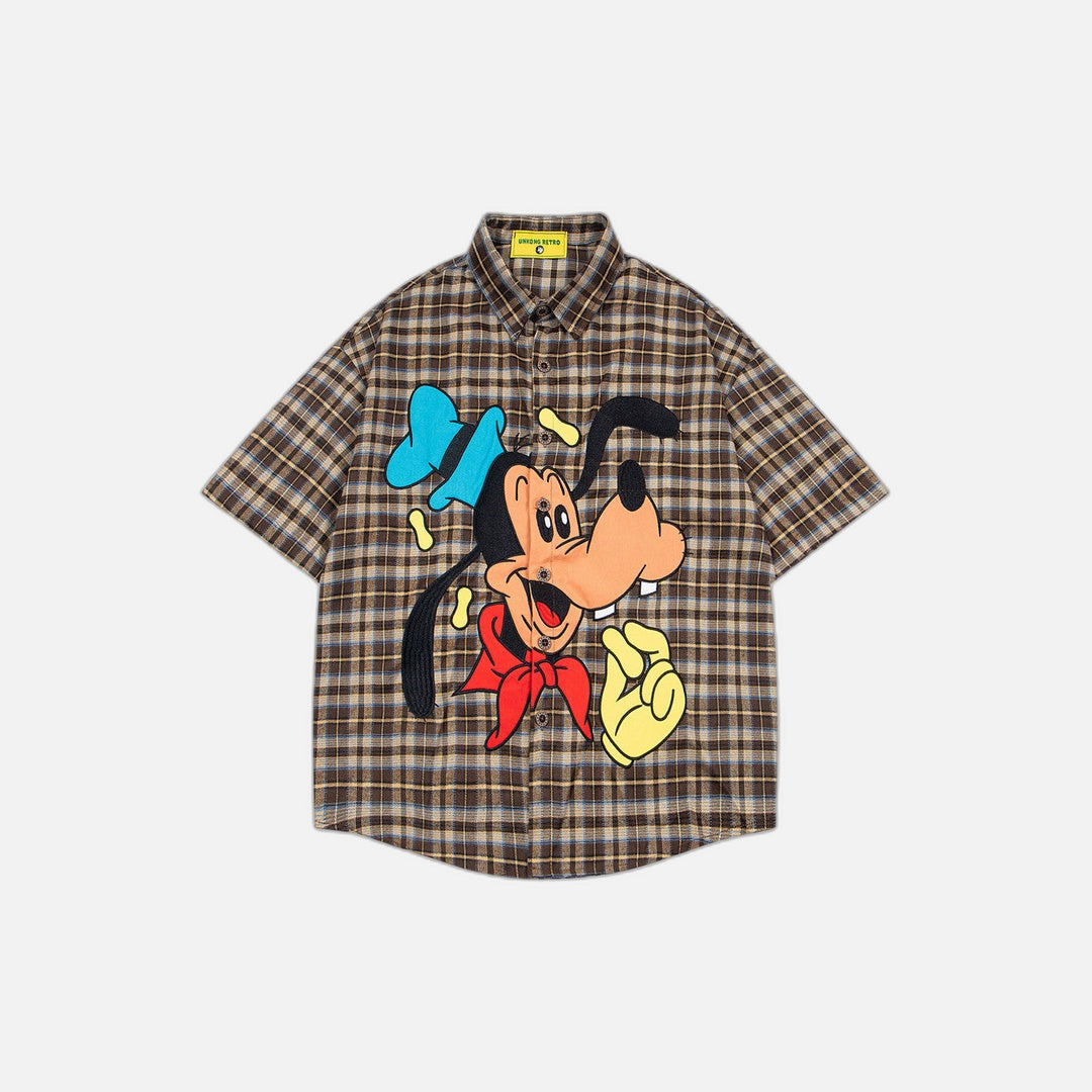 Chemise à carreaux élégante brodée de dessins animés