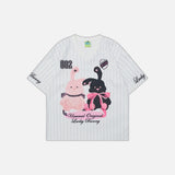 Trendy Striped Cartoon Print T-Shirt