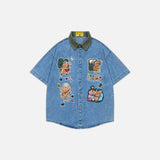 Chemise en jean décontractée à motif ours, style Loose Bear