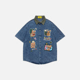 Chemise en jean décontractée à motif ours, style Loose Bear