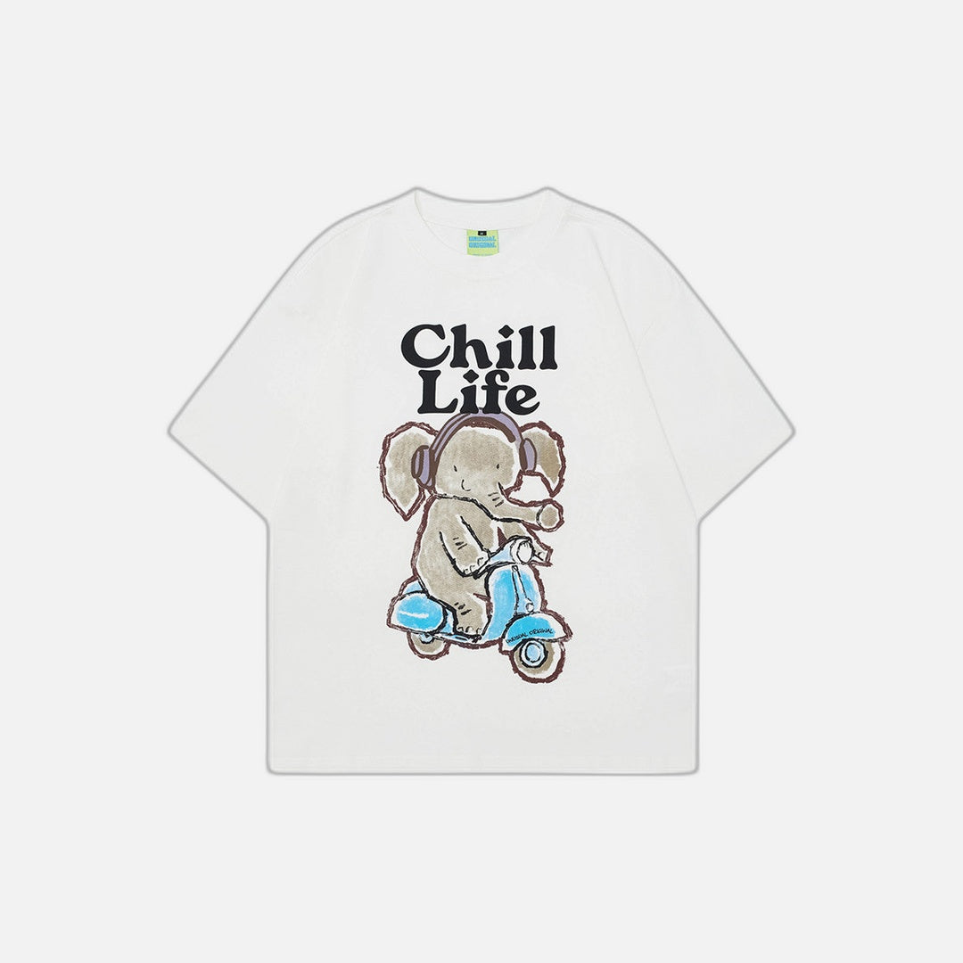 T-shirt à manches courtes imprimé éléphant style américain