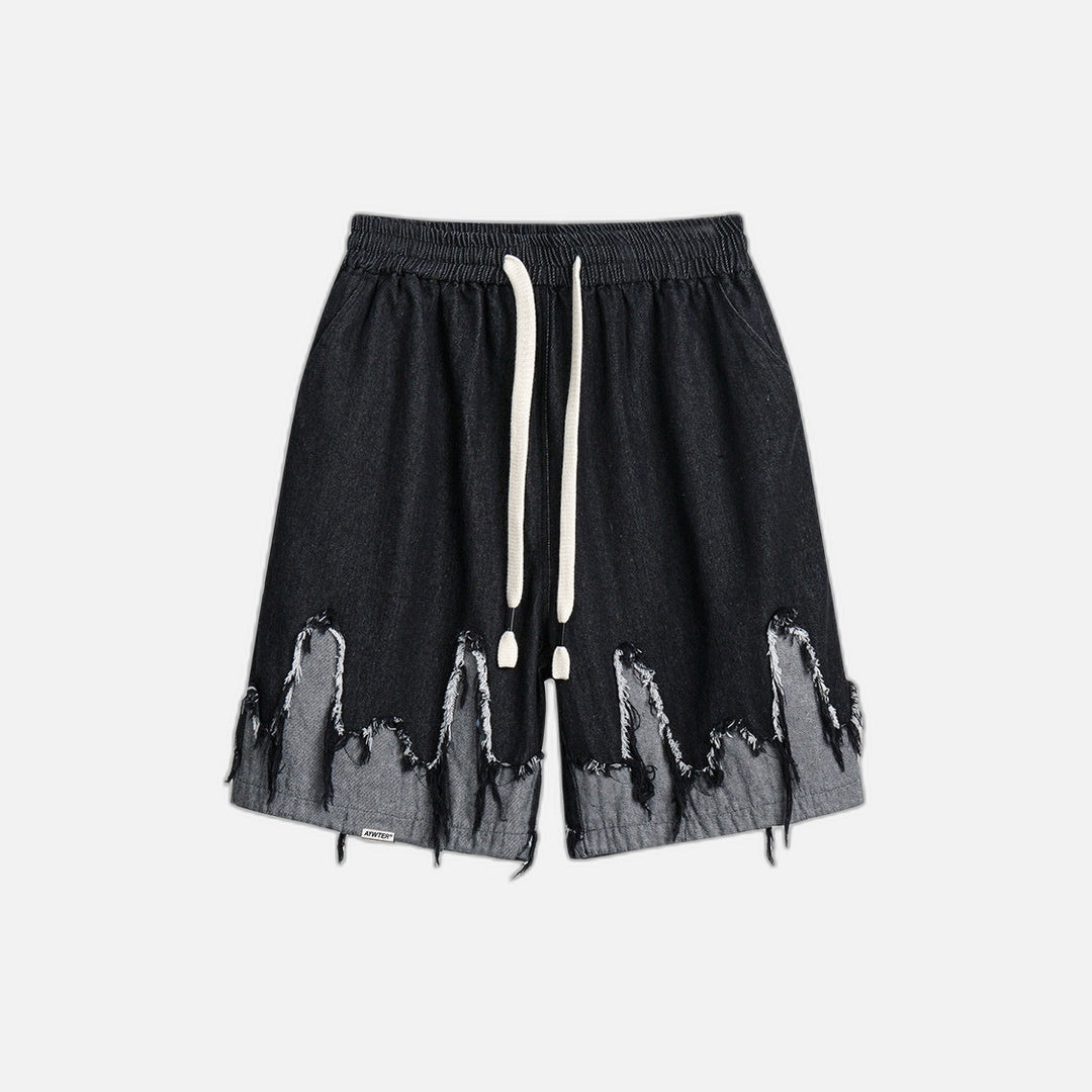 Whimsical Colorblock Cat Denim Shorts