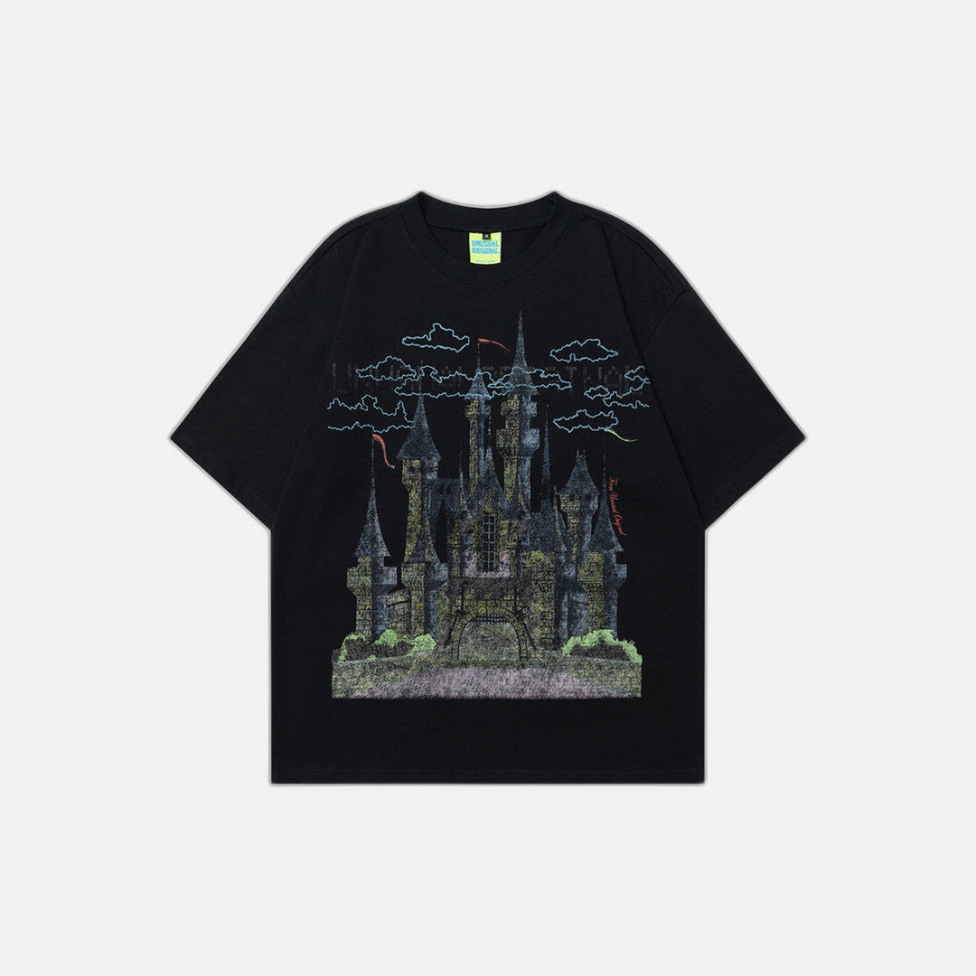 T-shirt à manches courtes imprimé château vintage